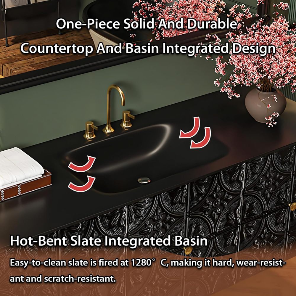 Bathroom Vanity with Sink - Wall-Mounted Vanity with Smart Defogging Mirror, Bathroom Sink Cabinet, Water Proof, Custom Sizes - Complete Accessories, Wall-Mounted