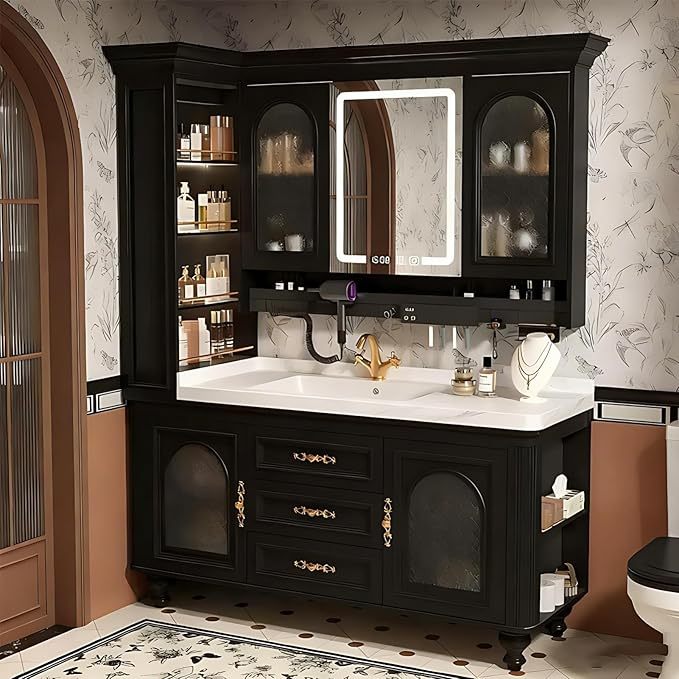 Bathroom Vanity with Sink - Floor-Standing Bathroom Vanity Cabinet with Intelligent Defogging, Solid Wood, Large Storage Space, Customizable Sizes - Complete Accessories
