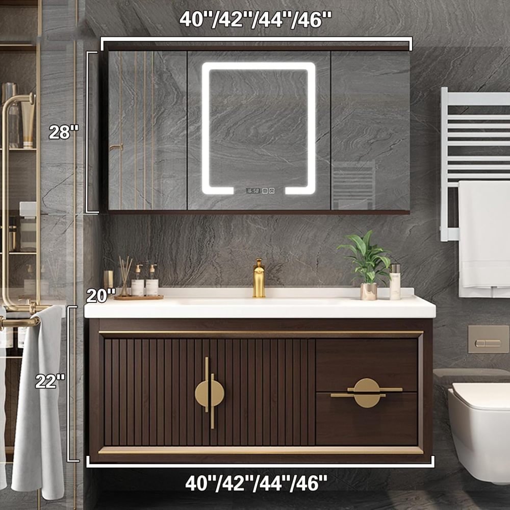 46IN Bathroom Vanity with Sink - Single|Double Sink Vanity with Smart Defogging Mirror, Solid Wood Bathroom Cabinet, Large Storage Space, Custom Sizes - Complete Accessories Style A