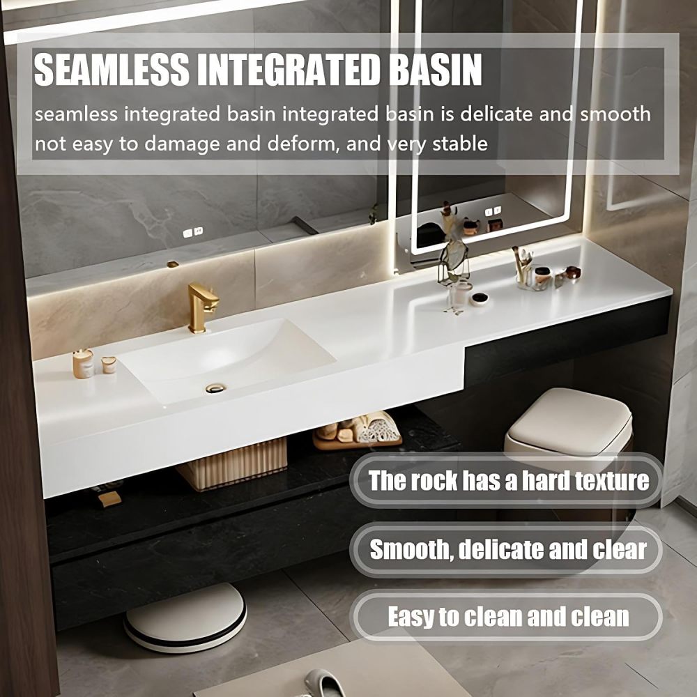 94IN Modern Bathroom Vanity with Sink - Fashion Floating Sink Design, Bathroom Vanity Cabinet with Smart Defogging Mirror & Large Storage Space, Chair - Complete Accessories, Mirror 3