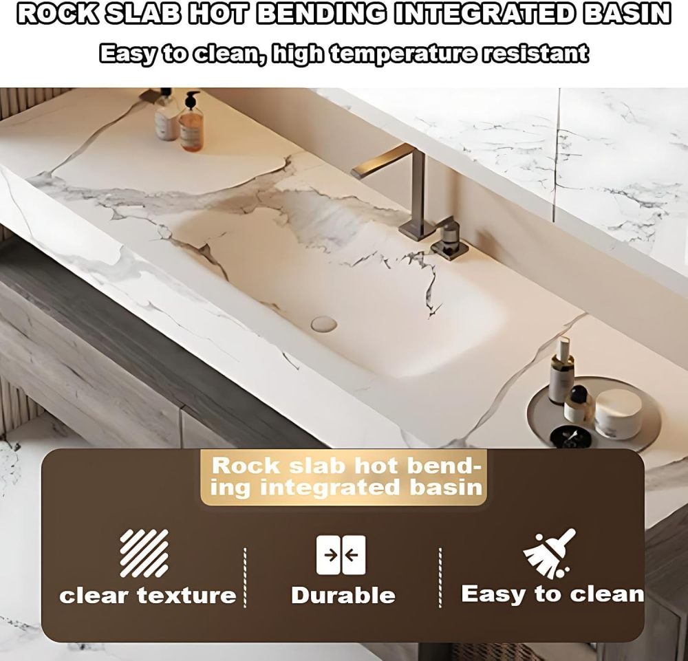 40IN Bathroom Vanity with Sink - Bathroom Vanity with Intelligent Defogging Mirror, Single Floating Sink Design, Multi-Layer Solid Wood, Large Drawer Storage, Customizable Size, Mirror