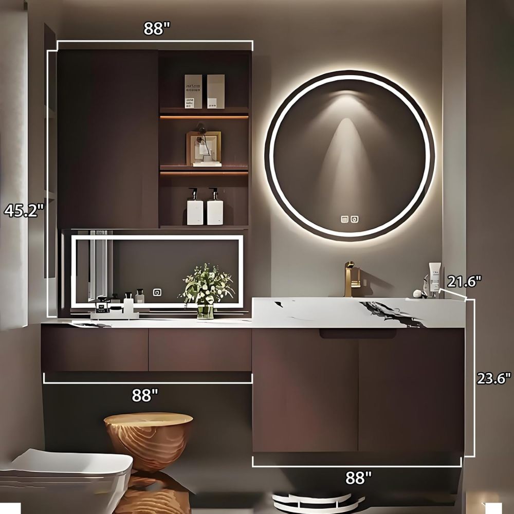 88IN Bathroom Vanity with Sink - Modern Stylish Floating Vanity with Intelligent Defogging, Bathroom Sink Cabinet, Storage Space, Customizable Sizes - Complete Accessories, Gray