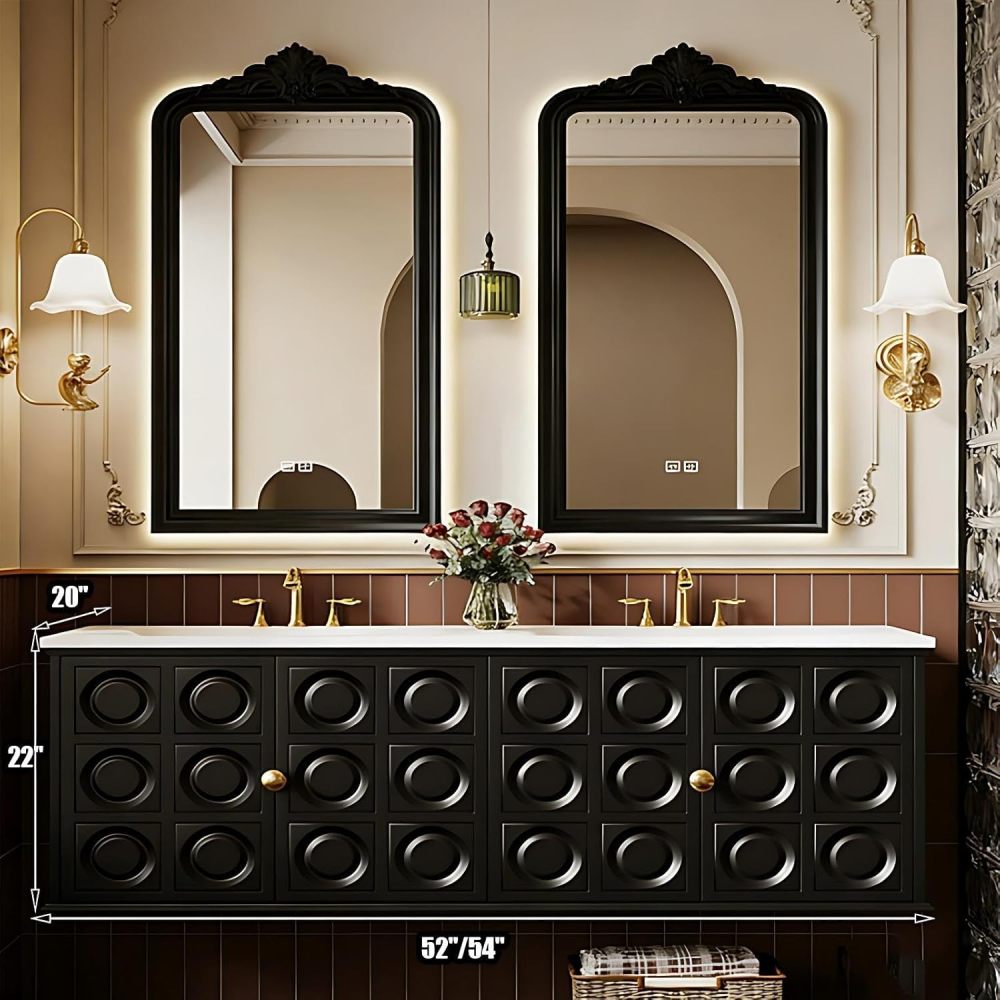 80IN Modern Bathroom Vanity with Sink - Double Bathroom Vanity Cabinet with Smart Defogging Mirror, Floating Sink Design, Multi-Layer Solid Wood - Complete Accessories, Black Mirror