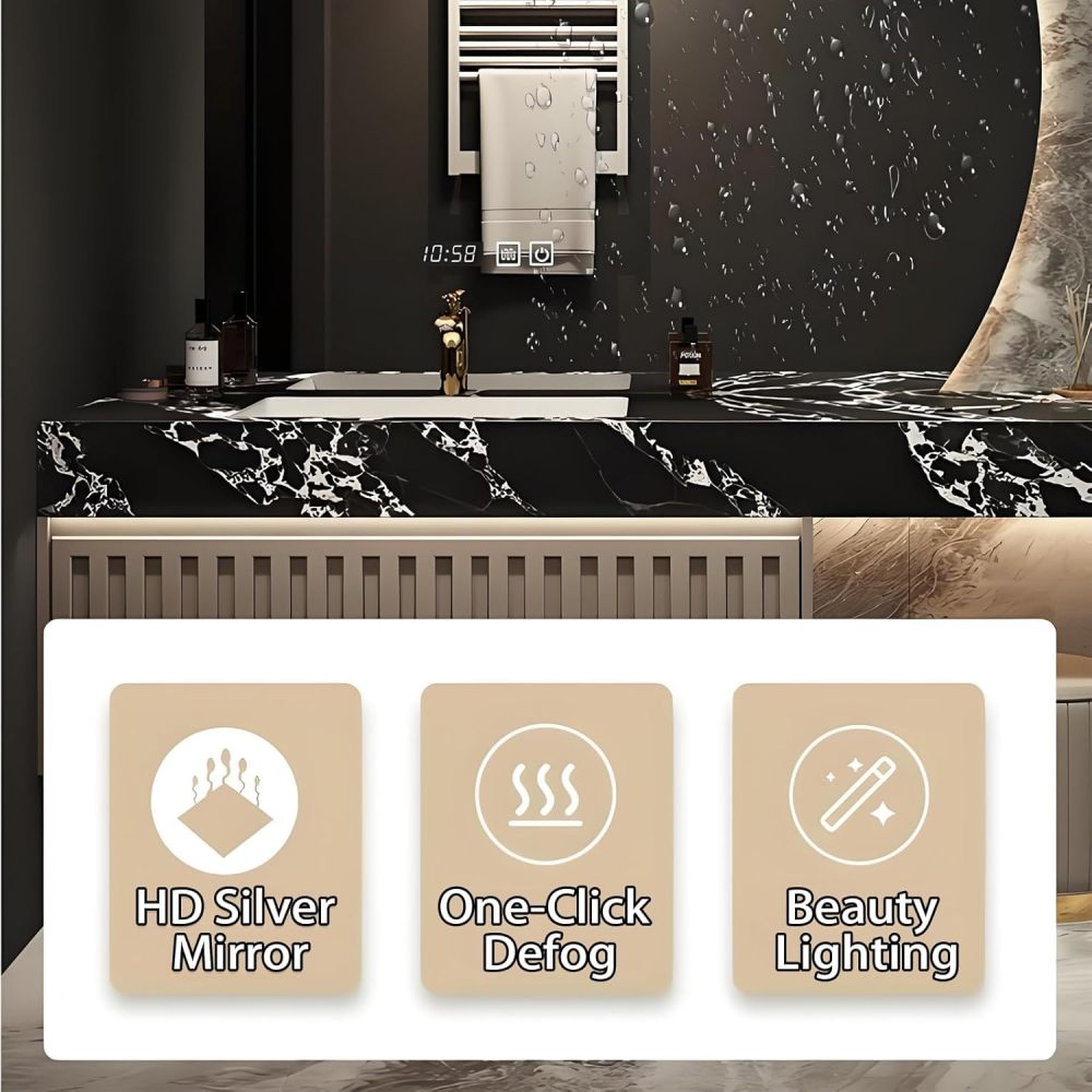 80IN Bathroom Vanity with Sink - Floating Vanity with Makeup Chair, Bathroom Sink Cabinet, Intelligent Defogging, Smart Sensor Light, Custom Sizes - Complete Accessories Round Mirror Gold