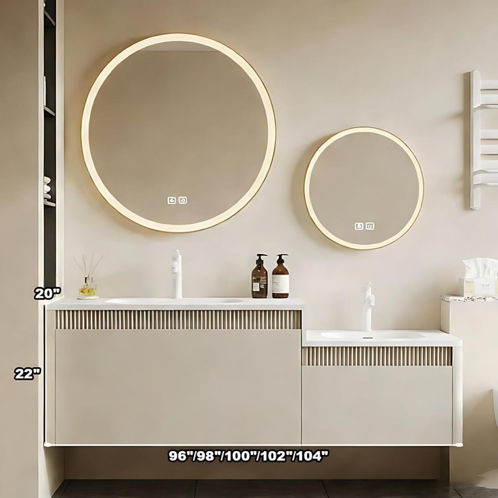 102IN Modern Bathroom Vanity with Sink - Luxury Double Floating Sink Design, Bathroom Vanity with Intelligent Defogging Mirror, Large Drawer Storage, Solid Wood - Customizable Size, White