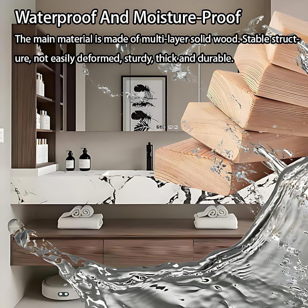 54IN Bathroom Vanity with Sink - Solid Wood Bathroom Vanity Cabinet with Smart Defog Mirror, Single Floating Sink Design, Waterproof, Customizable Size - Complete Accessories,