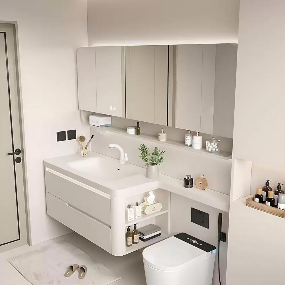 76IN Bathroom Vanity with Sink - Modern Bathroom Sink Cabinet with Extension Strip, Single Floating Sink, Smart Defogging Mirror, Custom Size Option - Complete Accessories, White