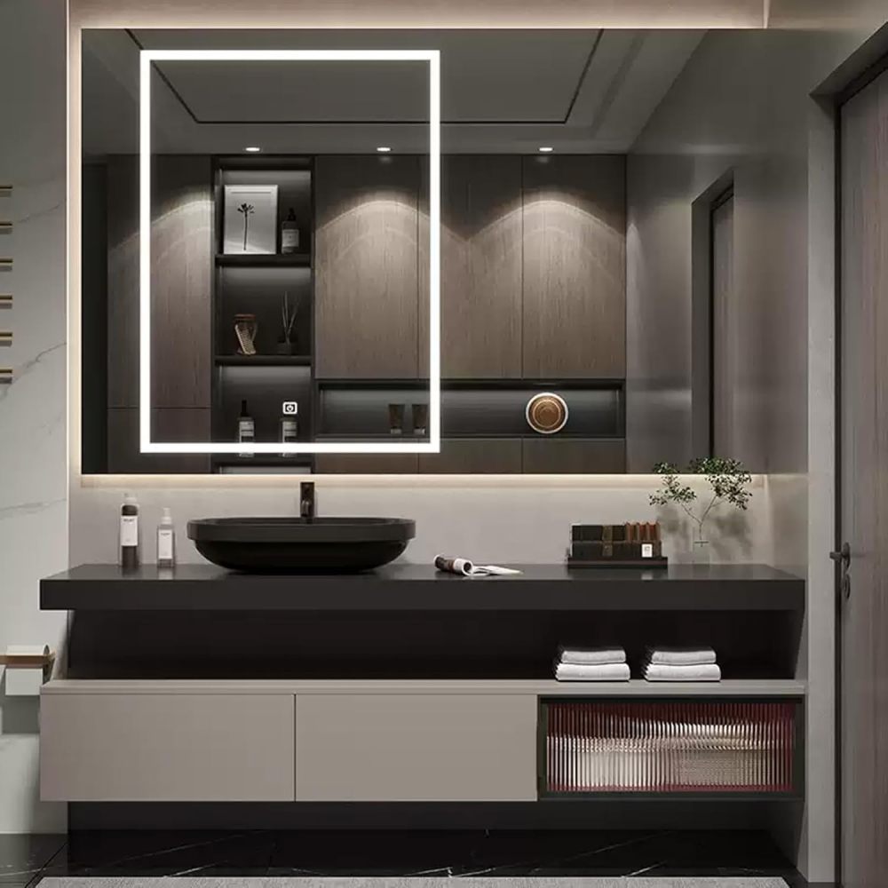 Bathroom Vanity with Sink - Modern Floating Vanity with Smart Defogging Mirror, Solid Wood Bathroom Sink Cabinet, Large Storage Space, Custom Sizes - Complete Accessories