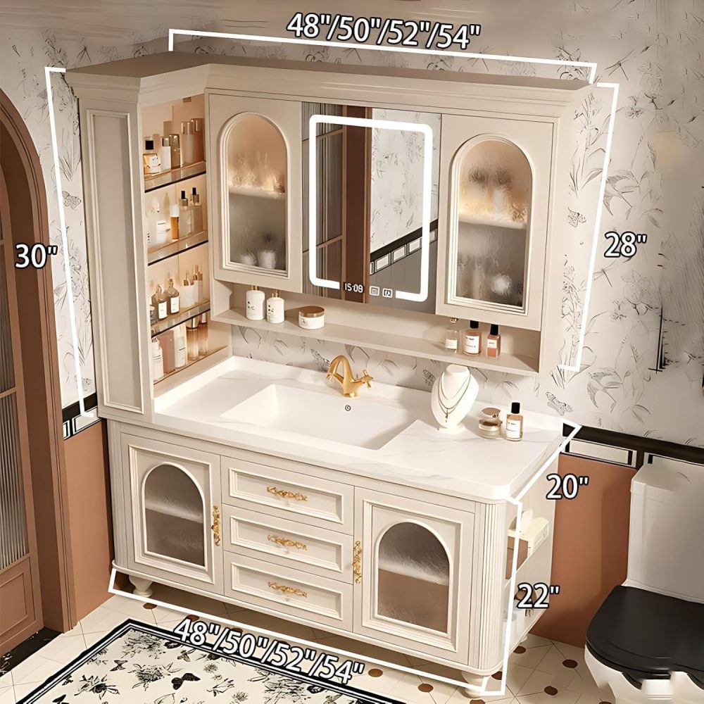 Bathroom Vanity with Sink - Floor-Standing Bathroom Vanity Cabinet with Intelligent Defogging, Solid Wood, Large Storage Space, Customizable Sizes - Complete Accessories