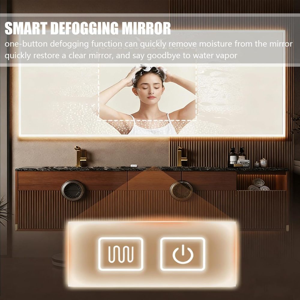 Modern Bathroom Vanity with Sink - Luxurious Double Floating Sink Design, Bathroom Vanity Cabinet with Smart Defogging, Multi-Layered Solid Wood - Complete Accessories
