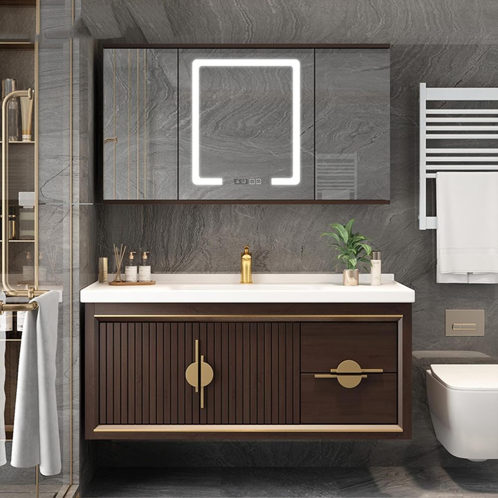 46IN Bathroom Vanity with Sink - Single|Double Sink Vanity with Smart Defogging Mirror, Solid Wood Bathroom Cabinet, Large Storage Space, Custom Sizes - Complete Accessories Style A