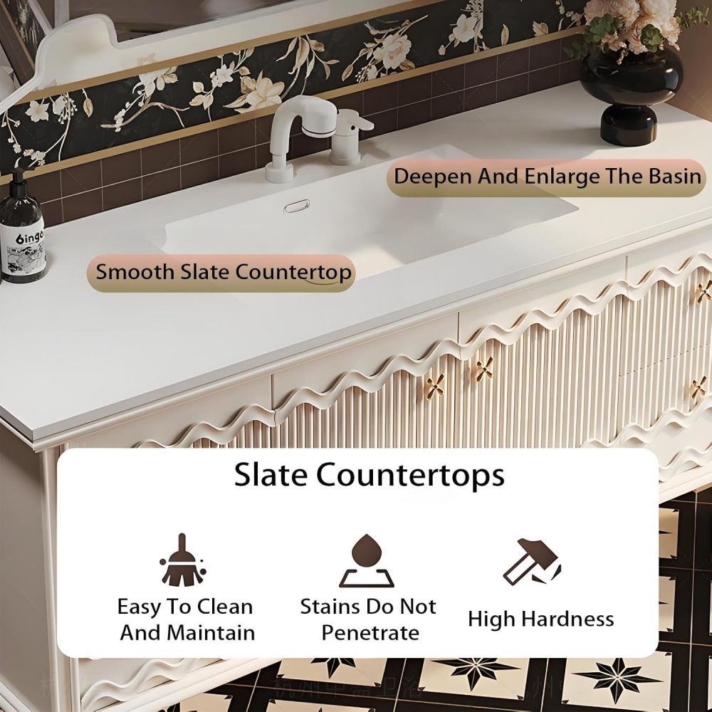 74IN Bathroom Vanity with Sink - Solid Wood Hanging Bathroom Vanity, Defog Mirror, 4 Storage Drawers, Customizable Size, No Assembly Required Style B