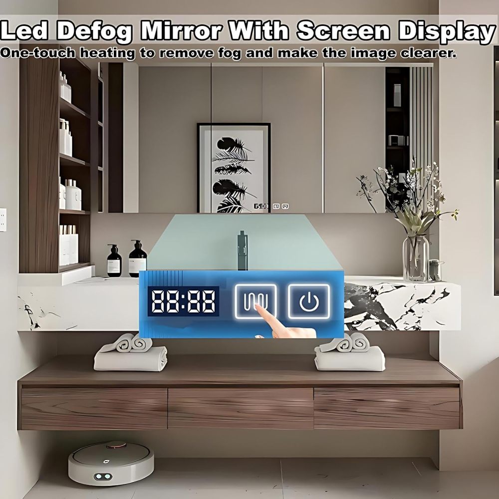 54IN Bathroom Vanity with Sink - Solid Wood Bathroom Vanity Cabinet with Smart Defog Mirror, Single Floating Sink Design, Waterproof, Customizable Size - Complete Accessories,