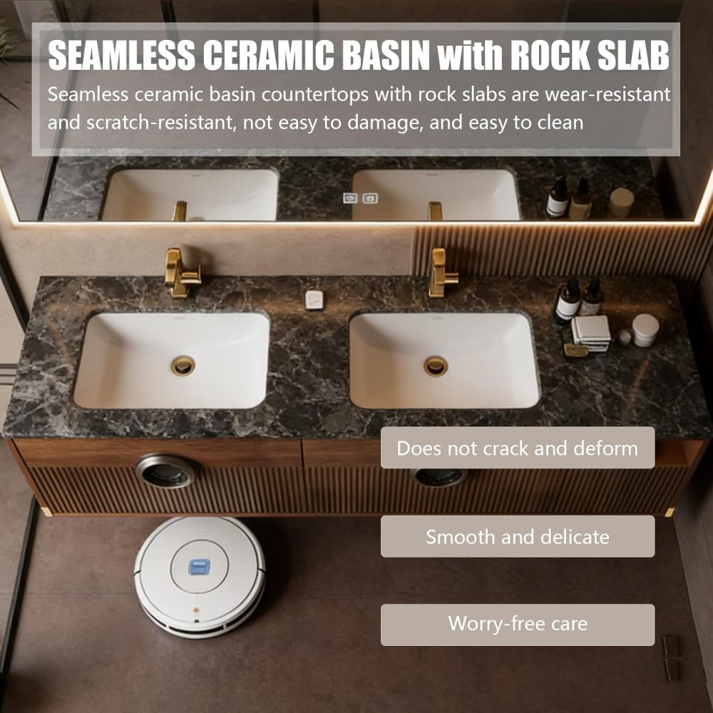Modern Bathroom Vanity with Sink - Luxurious Double Floating Sink Design, Bathroom Vanity Cabinet with Smart Defogging, Multi-Layered Solid Wood - Complete Accessories
