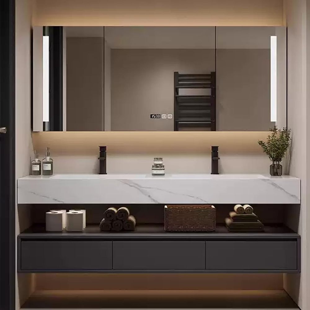 58IN Bathroom Vanity with Sink - Modern Double Sink Vanity with Smart Defrosting Mirror, Bathroom Sink Cabinet, Large Storage Space, Custom Sizes - Complete Accessories, Grey