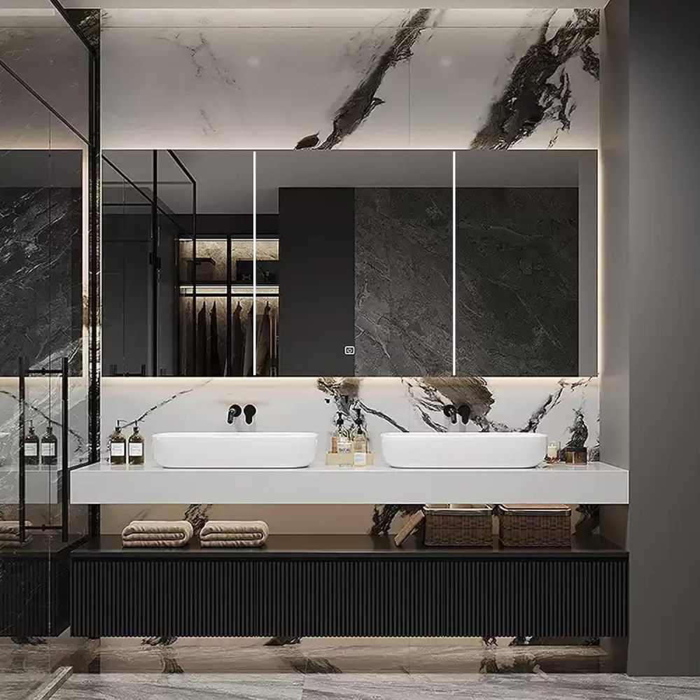 58IN Bathroom Vanity with Sink - Single|Double Sink Vanity with Smart Defogging Mirror, Bathroom Sink Cabinet, Multilayer Solid Wood, Custom Sizes - Complete Accessories, Mirror Cabinet