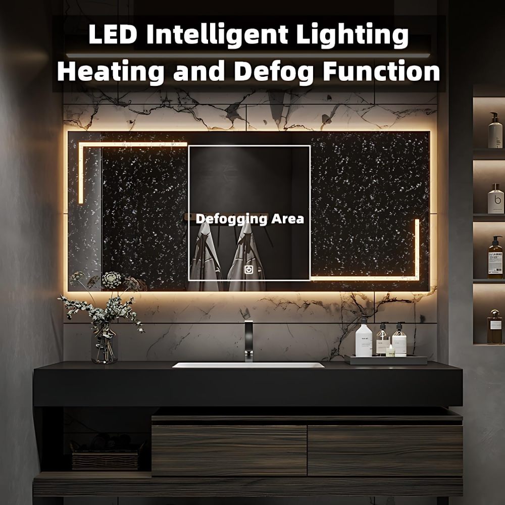 Bathroom Vanity with Sink - Modern Floating Vanity with Sintered Stone Countertop and LED Anti-Fog Mirror, Premium Solid Wood Bathroom Sink Cabinet, Easy Assembly, Ample Storage (84")
