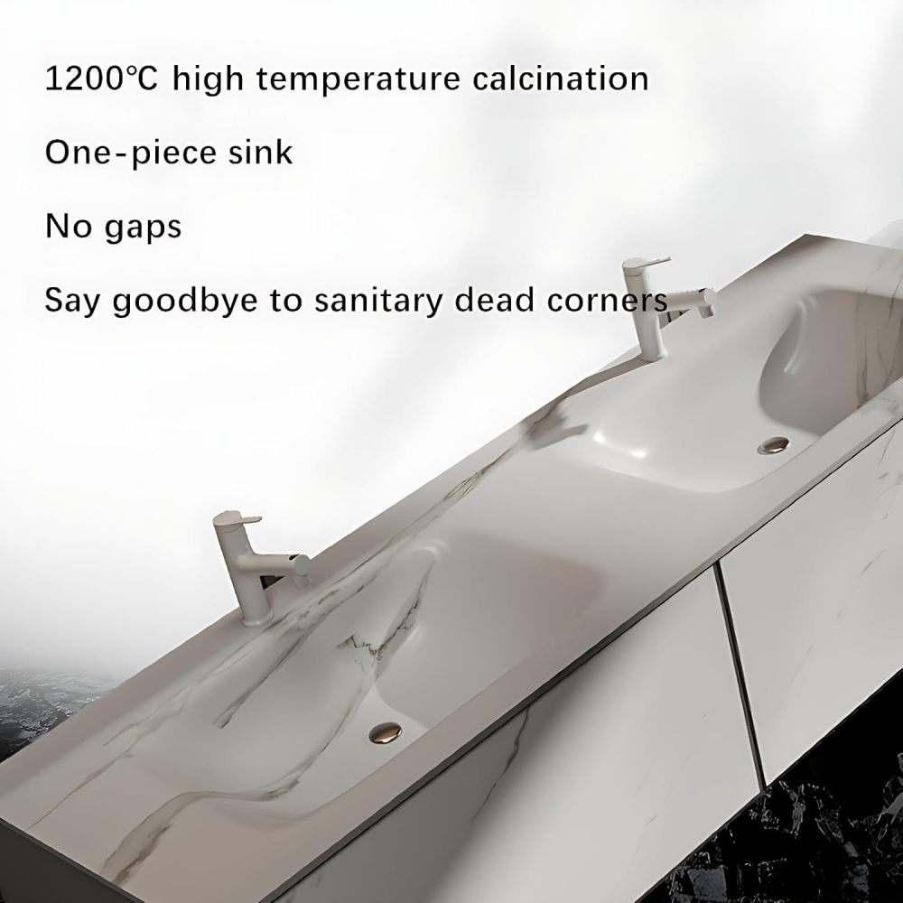Bathroom Vanity with Sink - Wall Mounted Double Sink Bathroom Vanity Cabine, Modern Floating Vanity & LED Anti-Fog Mirror, Optimized Storage Solutions, Faucet Accessories Included (84")