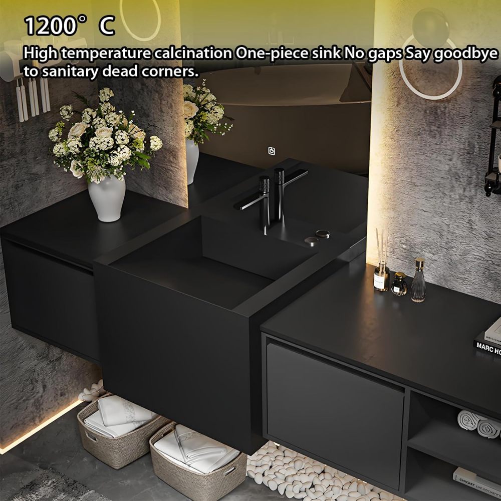 84IN Bathroom Vanity with Sink - Bathroom Sink Cabinet Multilayer Solid Wood, Hanging Floating Vanity Cabinet, Smart Defrosting Mirro, Customizable Size - Complete Accessories, Grey