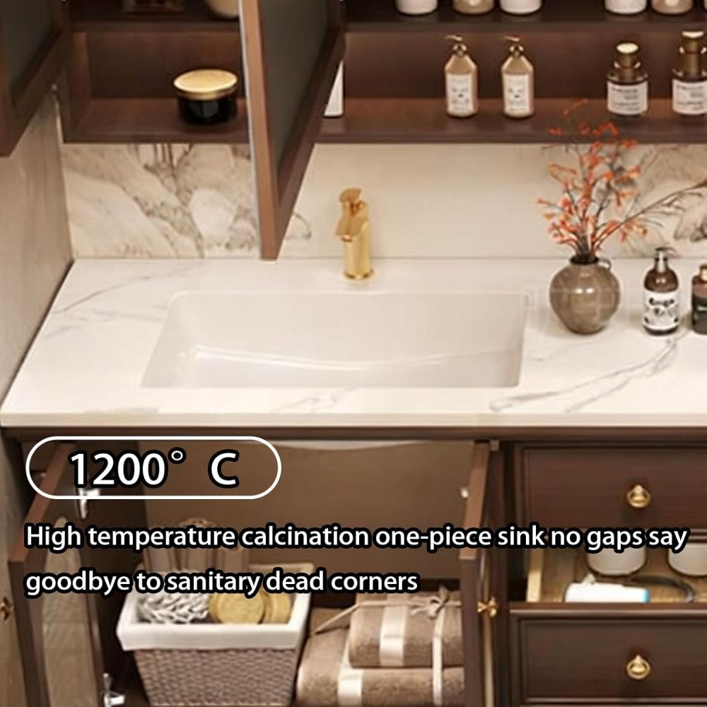 56IN Bathroom Vanity with Sink - Single|Double Sink Vanity with Smart Defog Mirror, Solid Wood Bathroom Cabinet, Large Storage Space, Custom Sizes - Complete Accessories Double Slot