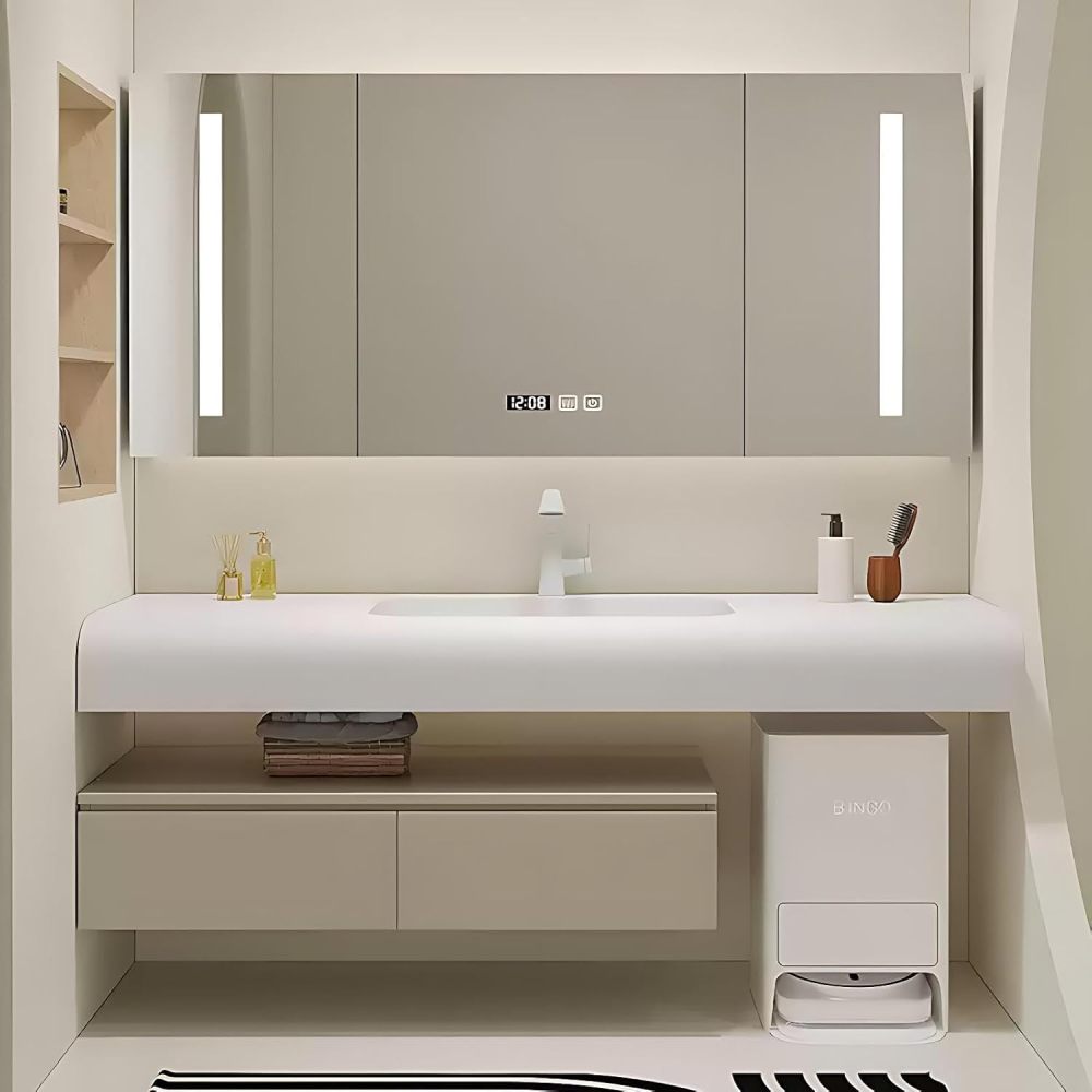 88IN Bathroom Vanity with Sink - Single Bathroom Vanity Cabinet with Smart Defog Mirror, Floating Sink Design, Multi-Layer Solid Wood, Customizable Sizes - Complete Accessories, Mirror Cabinet