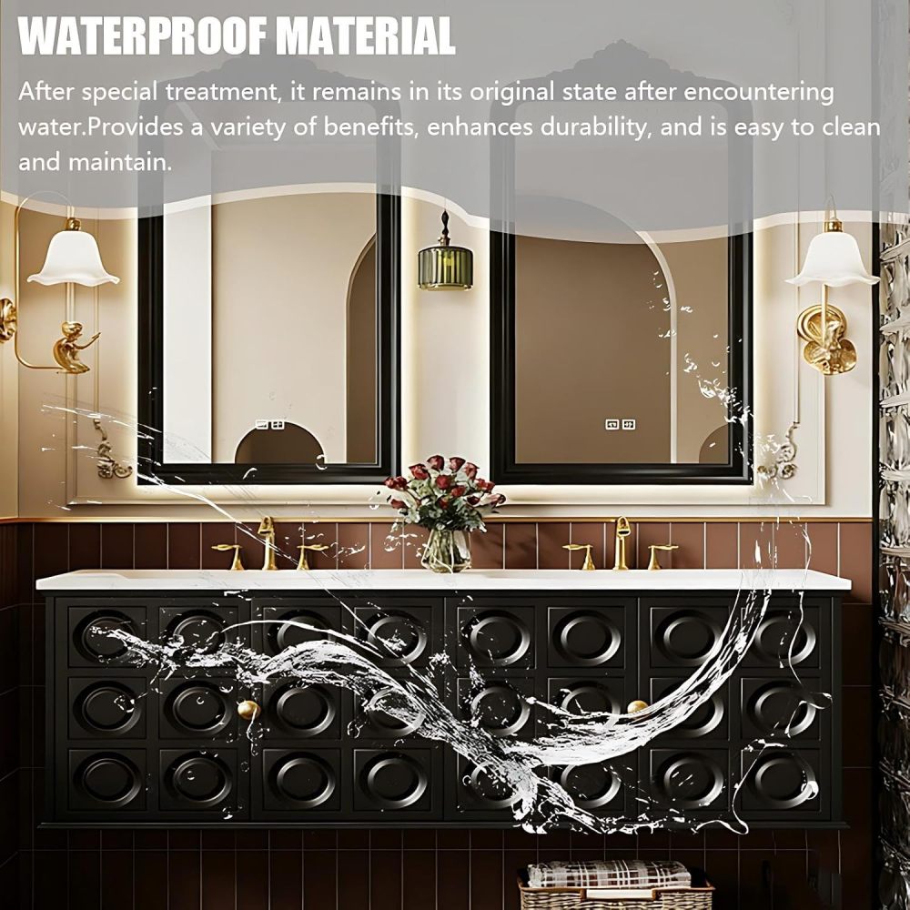 80IN Modern Bathroom Vanity with Sink - Double Bathroom Vanity Cabinet with Smart Defogging Mirror, Floating Sink Design, Multi-Layer Solid Wood - Complete Accessories, Black Mirror