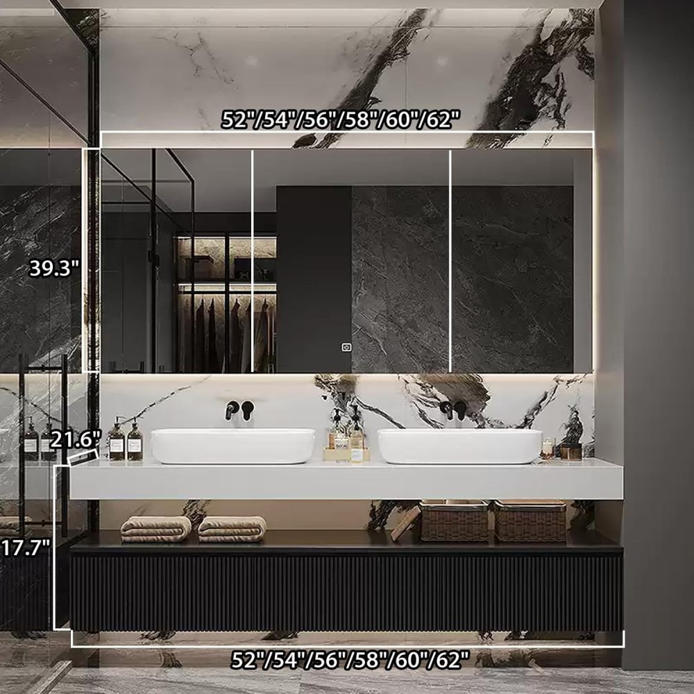 58IN Bathroom Vanity with Sink - Single|Double Sink Vanity with Smart Defogging Mirror, Bathroom Sink Cabinet, Multilayer Solid Wood, Custom Sizes - Complete Accessories, Mirror Cabinet