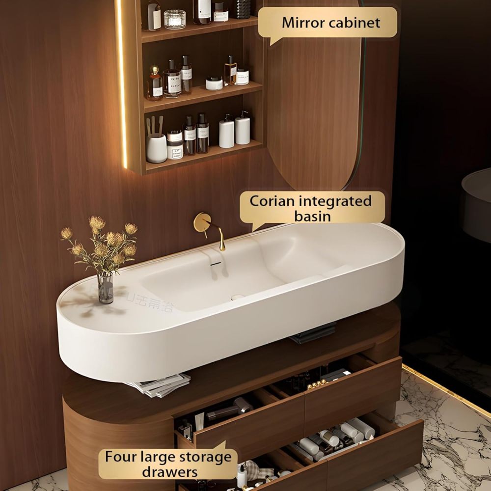 36IN Bathroom Vanity with Sink - Bathroom Sink Cabinet with Smart Anti-Fog Mirror, Sink Storage Cabinet, Double Layer Solid Wood, Customizable Sizes - Complete Accessories, Brown