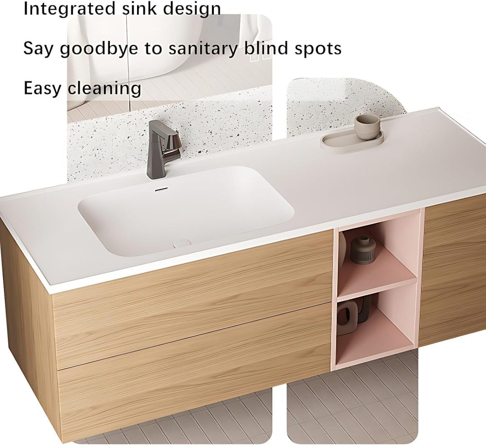 Bathroom Vanity with Sink - Modern Solid Wood Bathroom Sink Cabinet with High-Tech LED Anti-Fog Mirror, Generous Storage, Assembly, Wall-Mounted Floating Vanity (48")