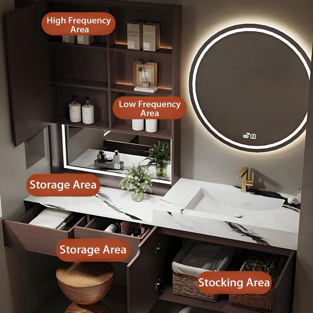 88IN Bathroom Vanity with Sink - Modern Stylish Floating Vanity with Intelligent Defogging, Bathroom Sink Cabinet, Storage Space, Customizable Sizes - Complete Accessories, Gray