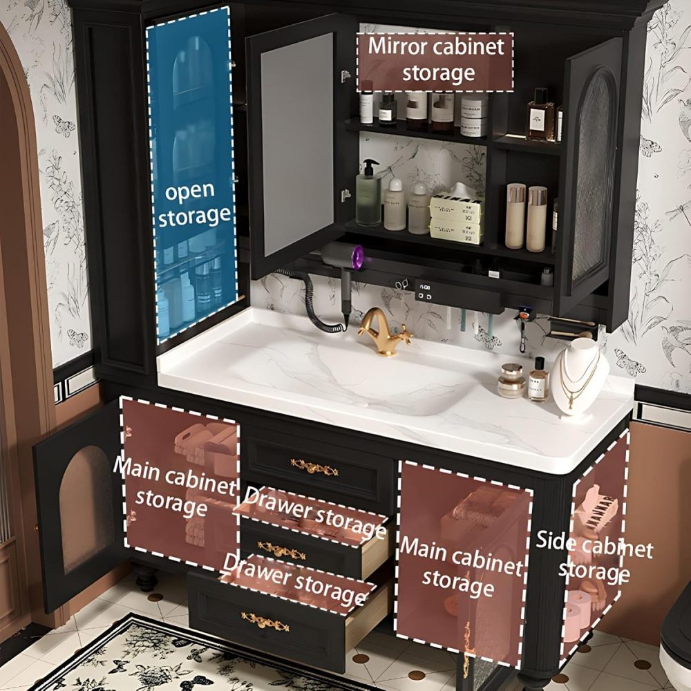 Bathroom Vanity with Sink - Floor-Standing Bathroom Vanity Cabinet with Intelligent Defogging, Solid Wood, Large Storage Space, Customizable Sizes - Complete Accessories