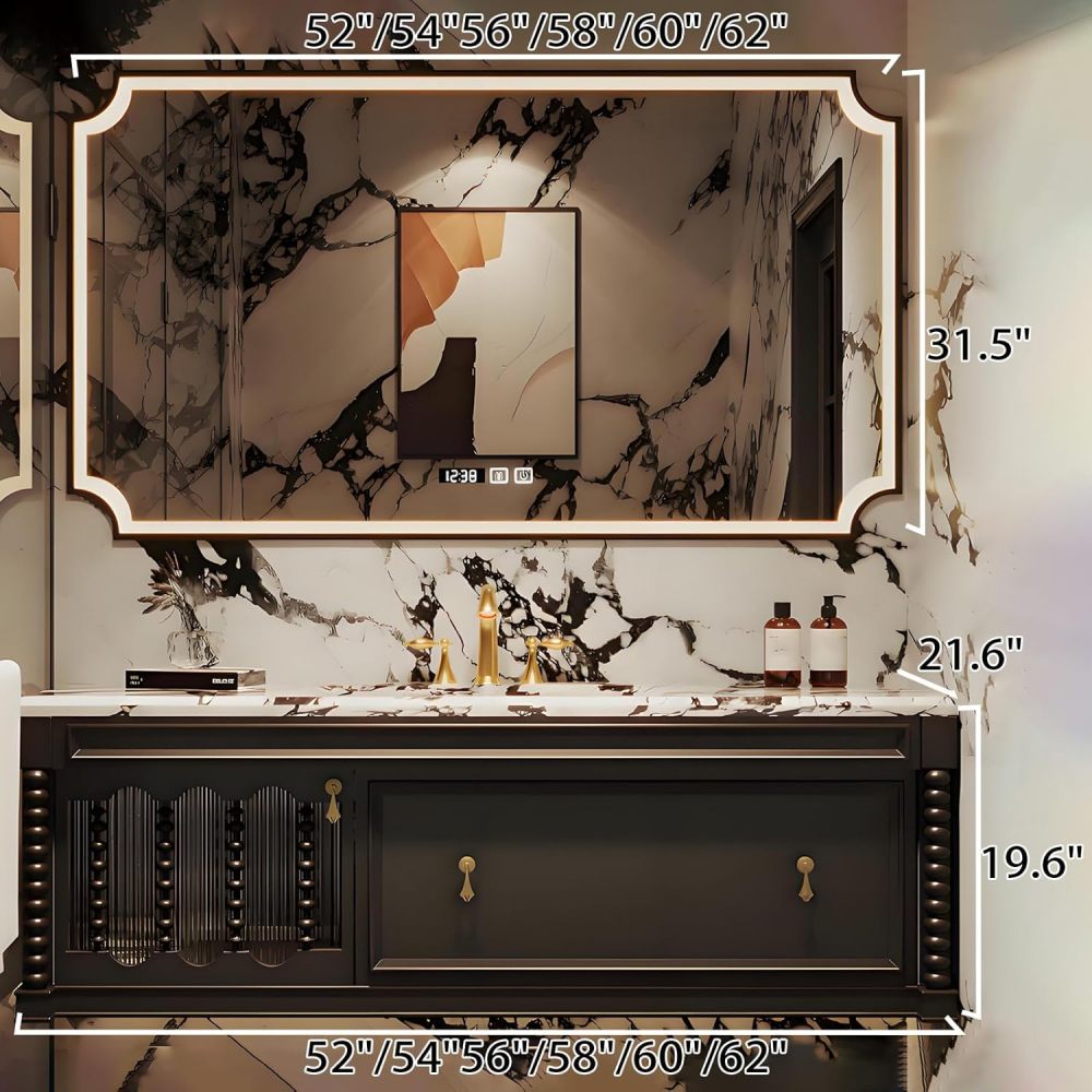 56IN Bathroom Vanity with Sink - Bathroom Sink Cabinet Space Large, Fashion Bathroom Vanity with Smart Defrosting Mirror, Custom Sizes Optional - Complete Accessories Brown