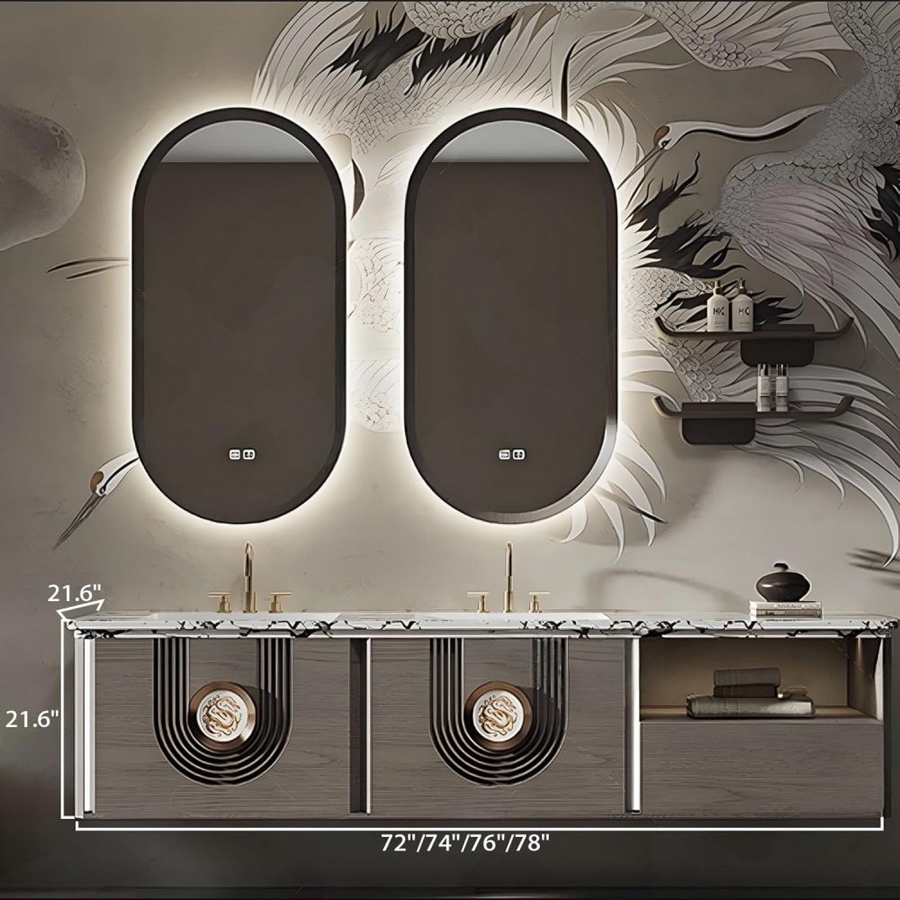 74IN Bathroom Vanity with Sink - Bathroom Sink Cabinet Easy to Clean, Wall-Mounted Stylish Bathroom Vanity Cabinet, Anti-Fog Mirror, Custom Size Option - Complete Accessories Brown