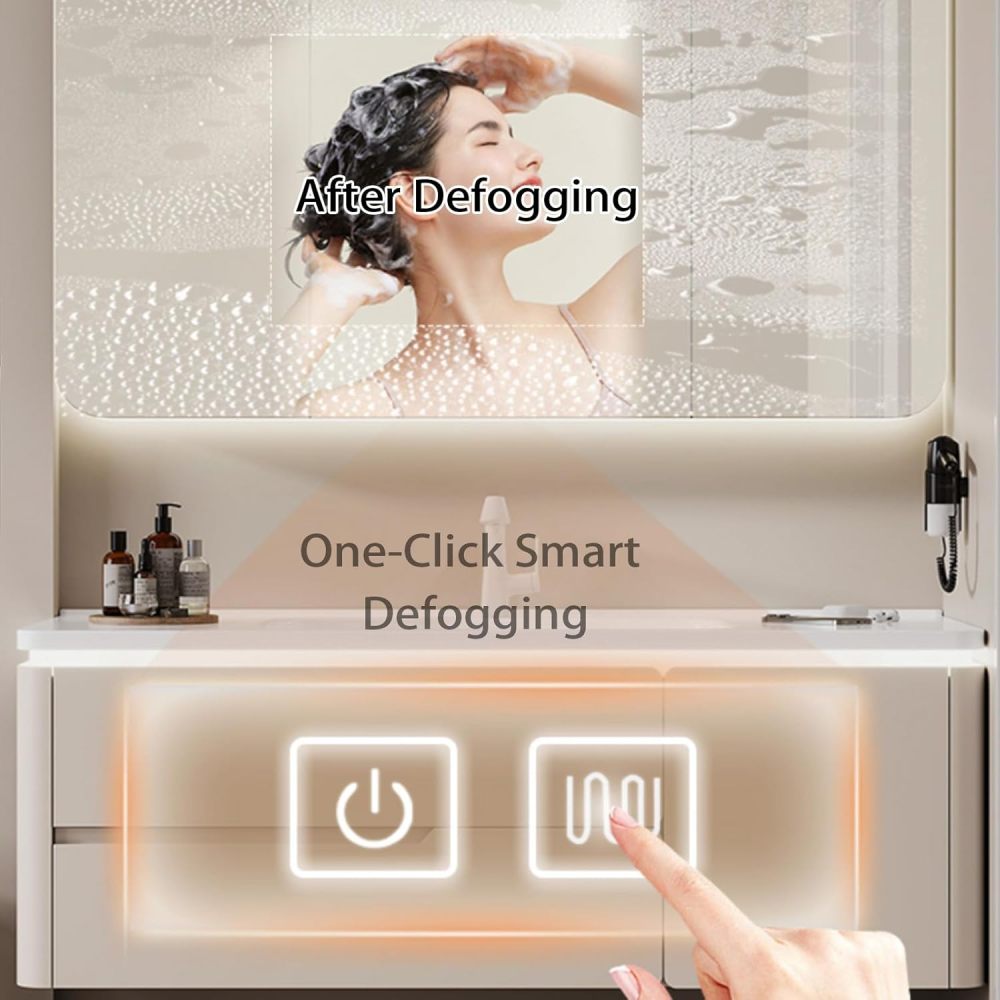 102IN Bathroom Vanity with Sink - Solid Wood Bathroom Sink Cabinet with Sensor Light, Floating Vanity, Smart Anti-Fog Mirror, Customizable Sizes - Complete Accessories Style A