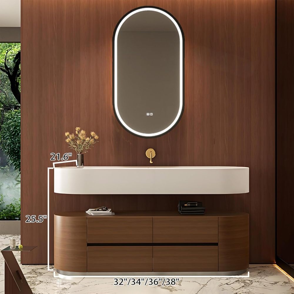 36IN Bathroom Vanity with Sink - Bathroom Sink Cabinet with Smart Anti-Fog Mirror, Sink Storage Cabinet, Double Layer Solid Wood, Customizable Sizes - Complete Accessories, Brown