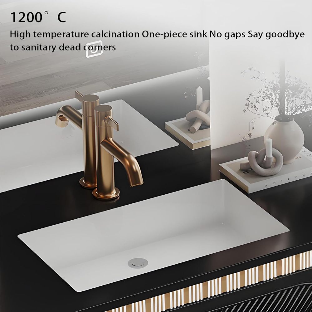 54IN Bathroom Vanity with Sink - Double Sink Vanity with Smart Anti-Fog Mirror, Bathroom Sink Cabinet, Large Storage Space, Double Layer Solid Wood - Complete Accessories Black