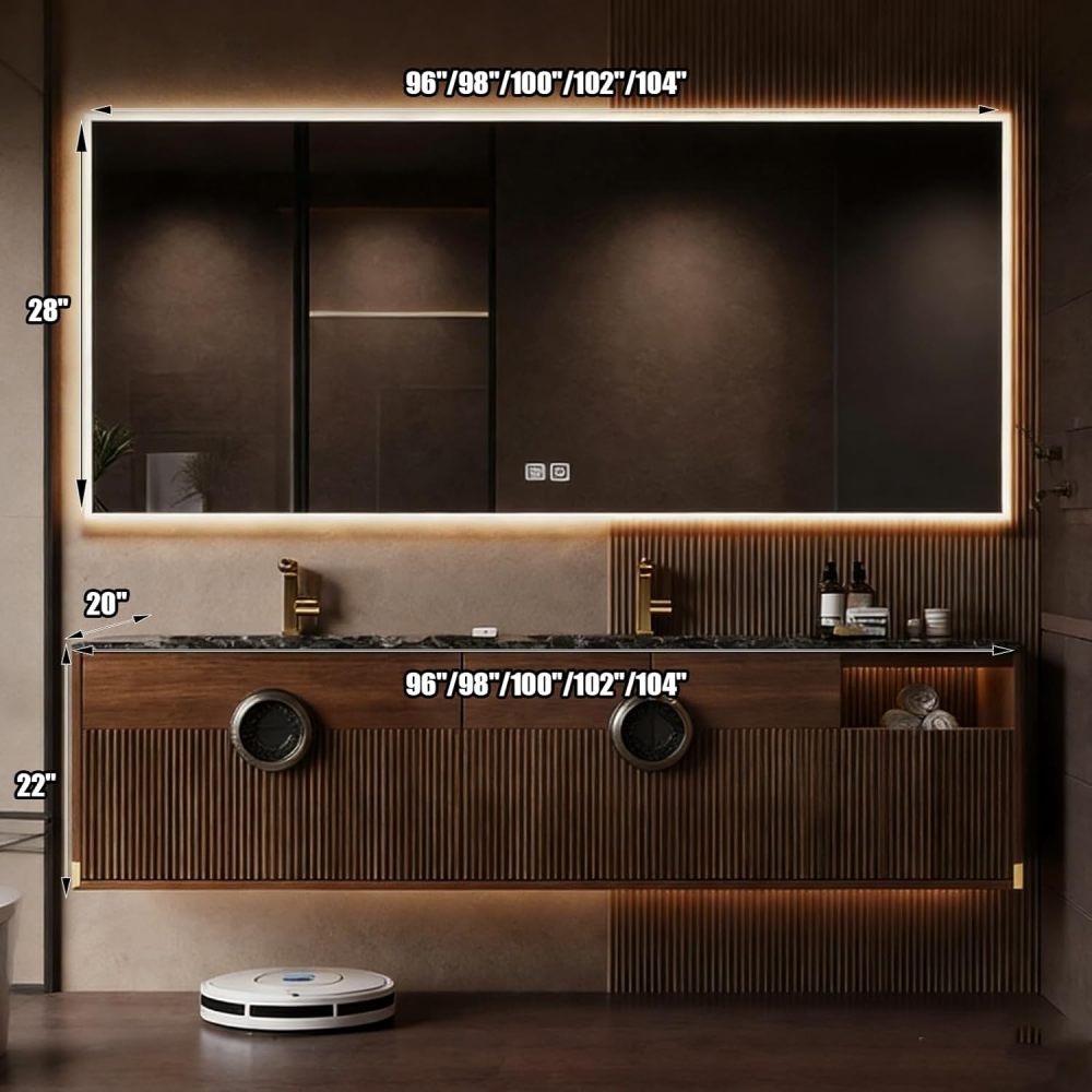 Modern Bathroom Vanity with Sink - Luxurious Double Floating Sink Design, Bathroom Vanity Cabinet with Smart Defogging, Multi-Layered Solid Wood - Complete Accessories