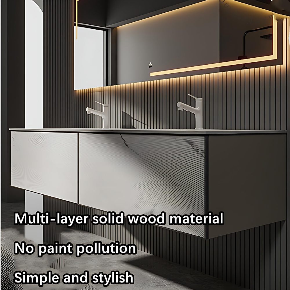 Bathroom Vanity with Sink - Wall Mounted Double Sink Bathroom Vanity Cabine, Modern Floating Vanity & LED Anti-Fog Mirror, Optimized Storage Solutions, Faucet Accessories Included (84")