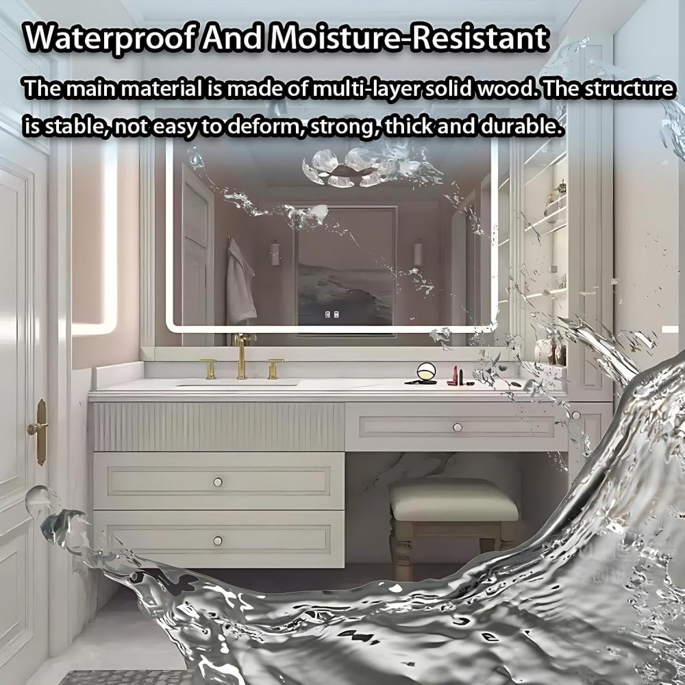 62IN Bathroom Vanity with Sink - Wall-Mounted Bathroom Vanity Cabinet with Makeup Chair & Storage, Smart Storage, Multi-Layer Solid Wood, Custom Sizes - Complete Accessories, White