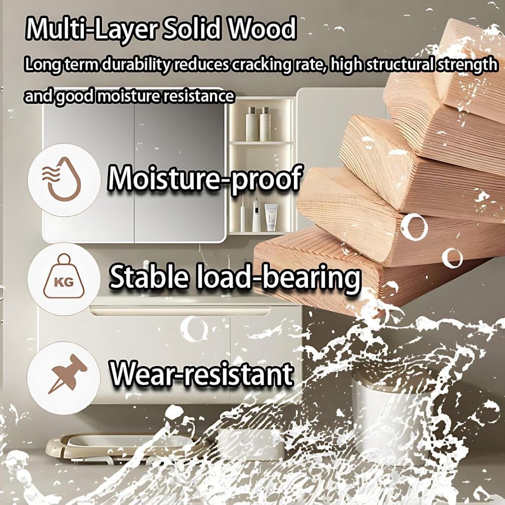 46IN Bathroom Vanity with Sink - Stylish Waterproof Single Floating Sink Design, Bathroom Vanity Cabinet with Smart Defogging Mirror, Custom Size Option - Complete Accessories, White