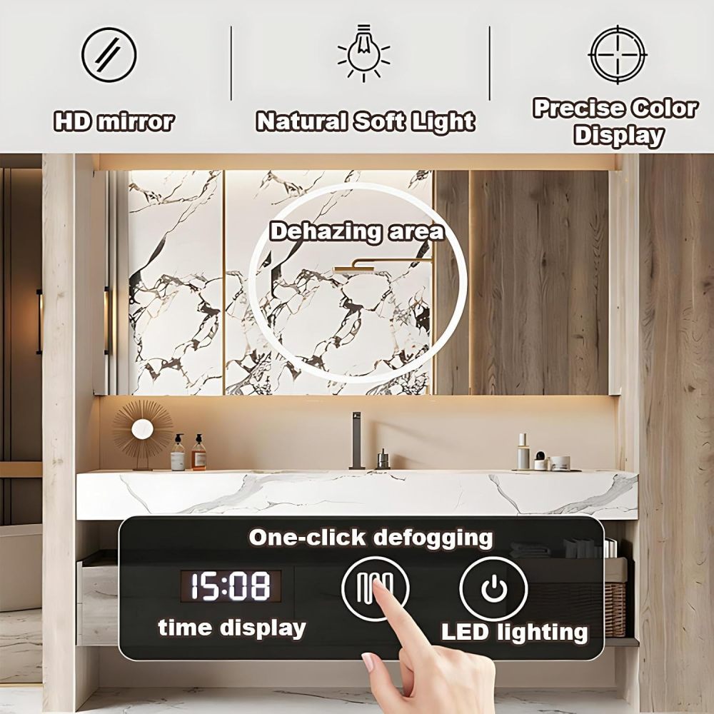 40IN Bathroom Vanity with Sink - Bathroom Vanity with Intelligent Defogging Mirror, Single Floating Sink Design, Multi-Layer Solid Wood, Large Drawer Storage, Customizable Size, Mirror
