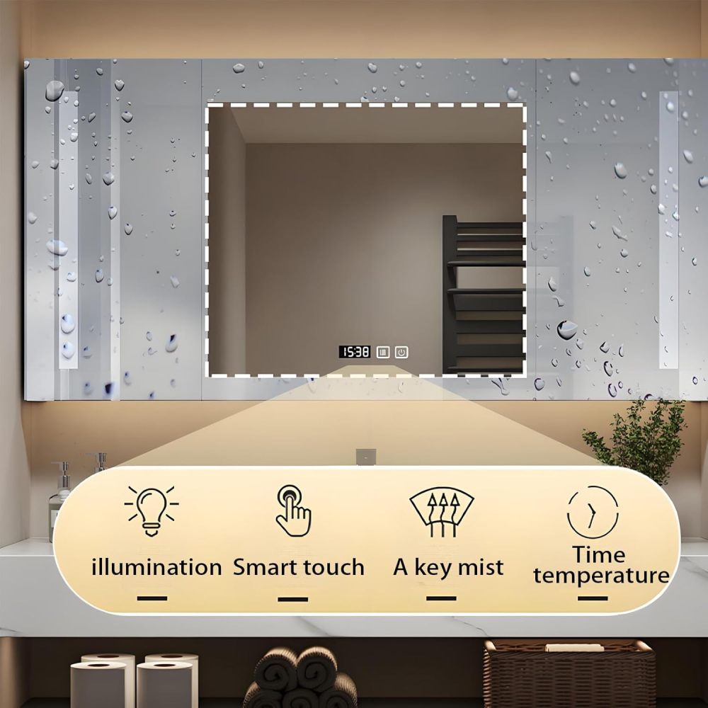 58IN Bathroom Vanity with Sink - Modern Double Sink Vanity with Smart Defrosting Mirror, Bathroom Sink Cabinet, Large Storage Space, Custom Sizes - Complete Accessories, Grey