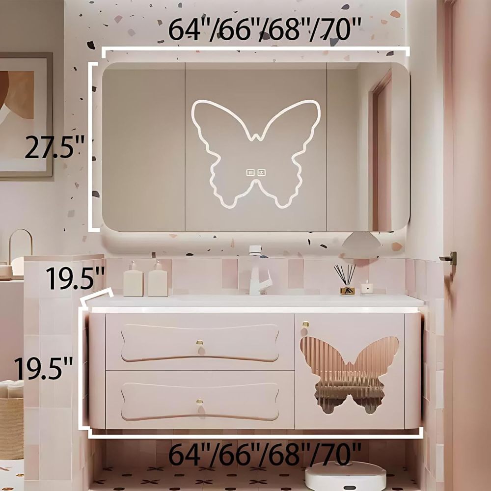 64IN ZGNBSD Bathroom Vanity with Sink - Floating Vanity with Smart Defogging Mirror, Bathroom Sink Cabinet with Storage, Multilayer Solid Wood, Customizable - Complete Accessories,CABINET MIRROR GREEN
