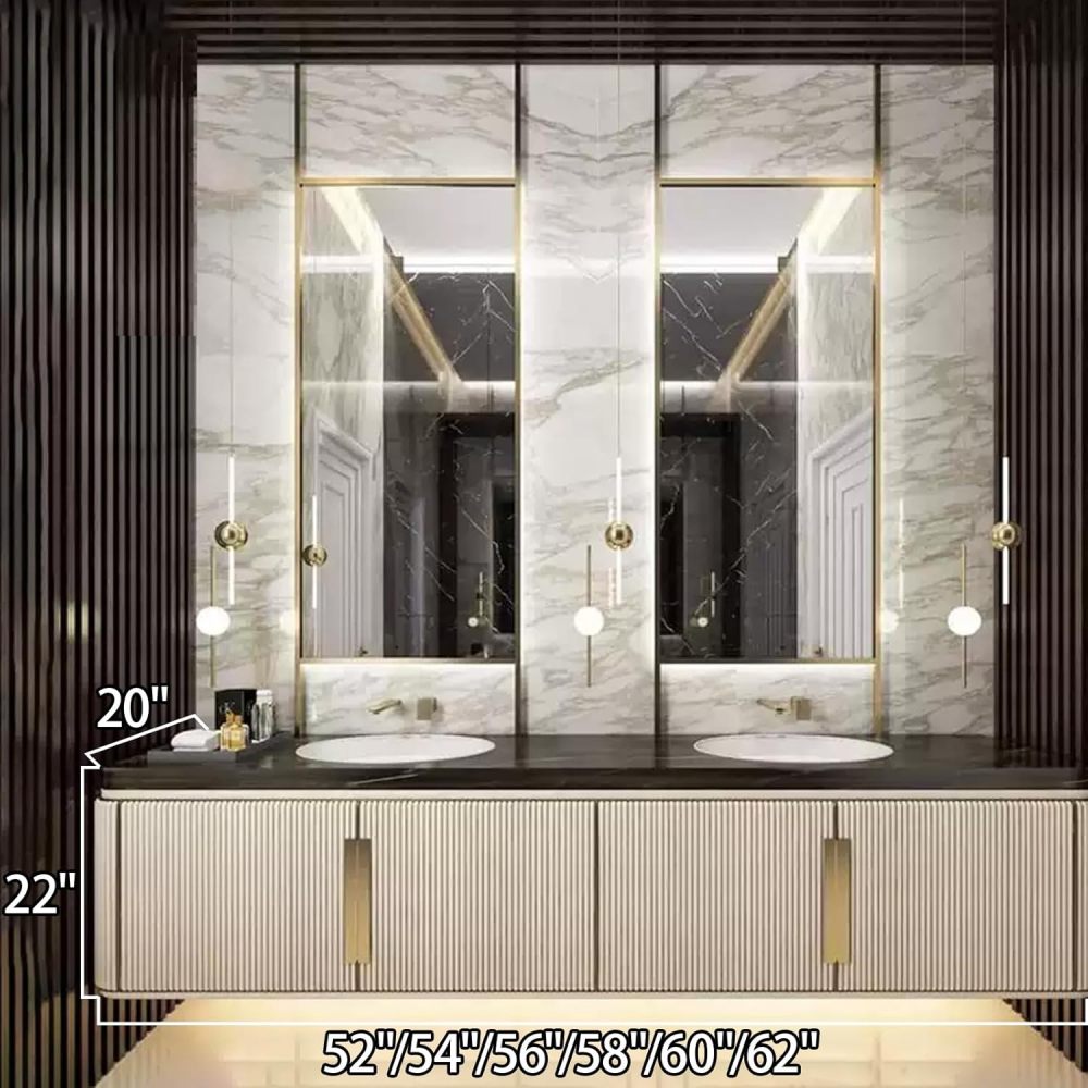 56IN Bathroom Vanity with Sink - Double Sink Vanity with Smart Defrosting Mirror, Solid Wood Bathroom Vanity Cabinet, Water Proof, Custom Complete Accessories, Double Sink
