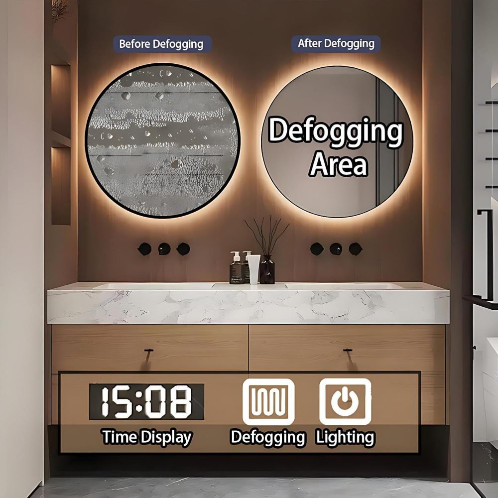 56IN Bathroom Vanity with Sink - Double Floating Sink Design, Bathroom Sink Cabinet with Defogging Effect, Multi-Layer Solid Wood, Customizable Size - Complete Accessories, Brown