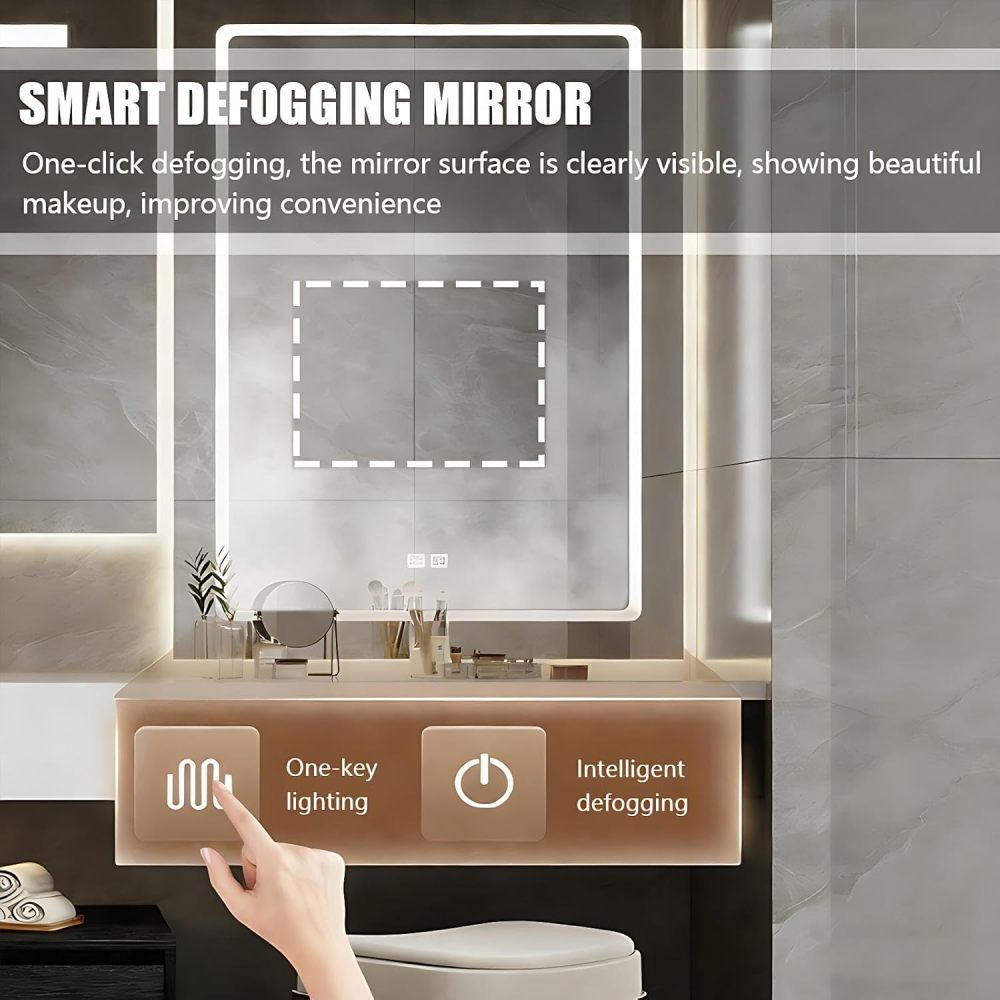 94IN Modern Bathroom Vanity with Sink - Fashion Floating Sink Design, Bathroom Vanity Cabinet with Smart Defogging Mirror & Large Storage Space, Chair - Complete Accessories, Mirror 3