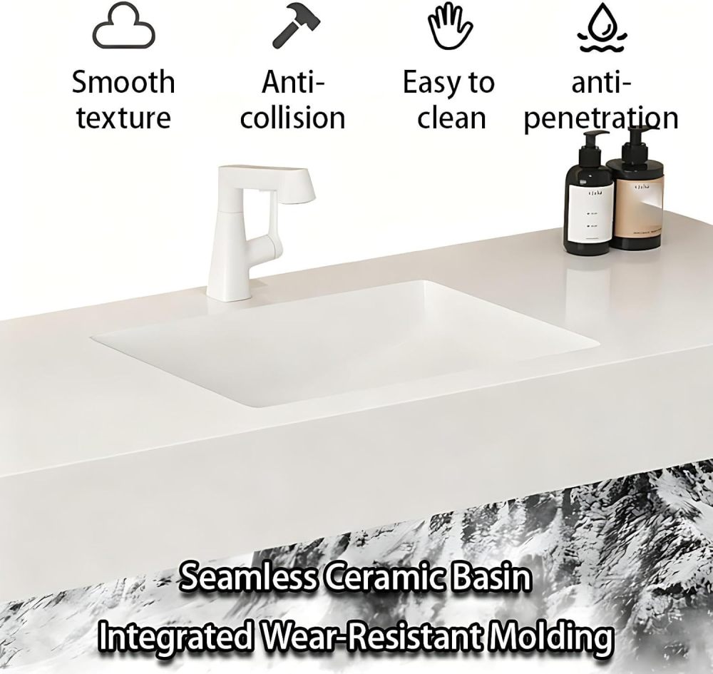 88IN Bathroom Vanity with Sink - Bathroom Vanity Cabinet with Smart Defogging Mirror, Single Floating Sink Design, Moisture-Proof, Custom Size Option - Complete Accessories, Grey