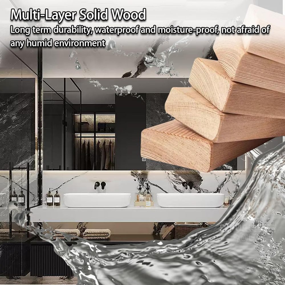 58IN Bathroom Vanity with Sink - Single|Double Sink Vanity with Smart Defogging Mirror, Bathroom Sink Cabinet, Multilayer Solid Wood, Custom Sizes - Complete Accessories, Mirror Cabinet