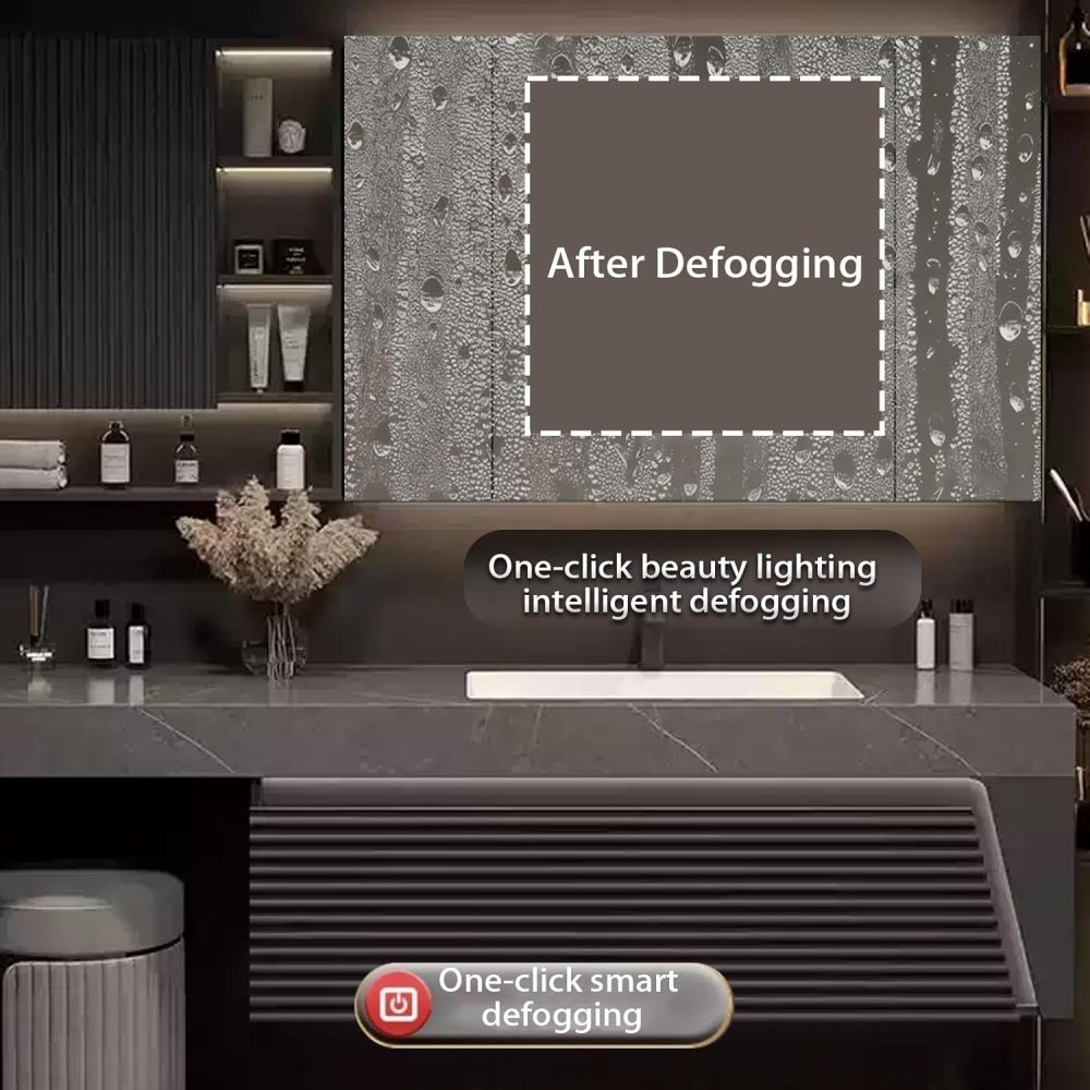 86IN Bathroom Vanity with Sink - Floating Vanity with Makeup Chair, Bathroom Sink Cabinet, Intelligent Defogging, Convenient Storage, Custom Sizes - Complete Accessories Gray