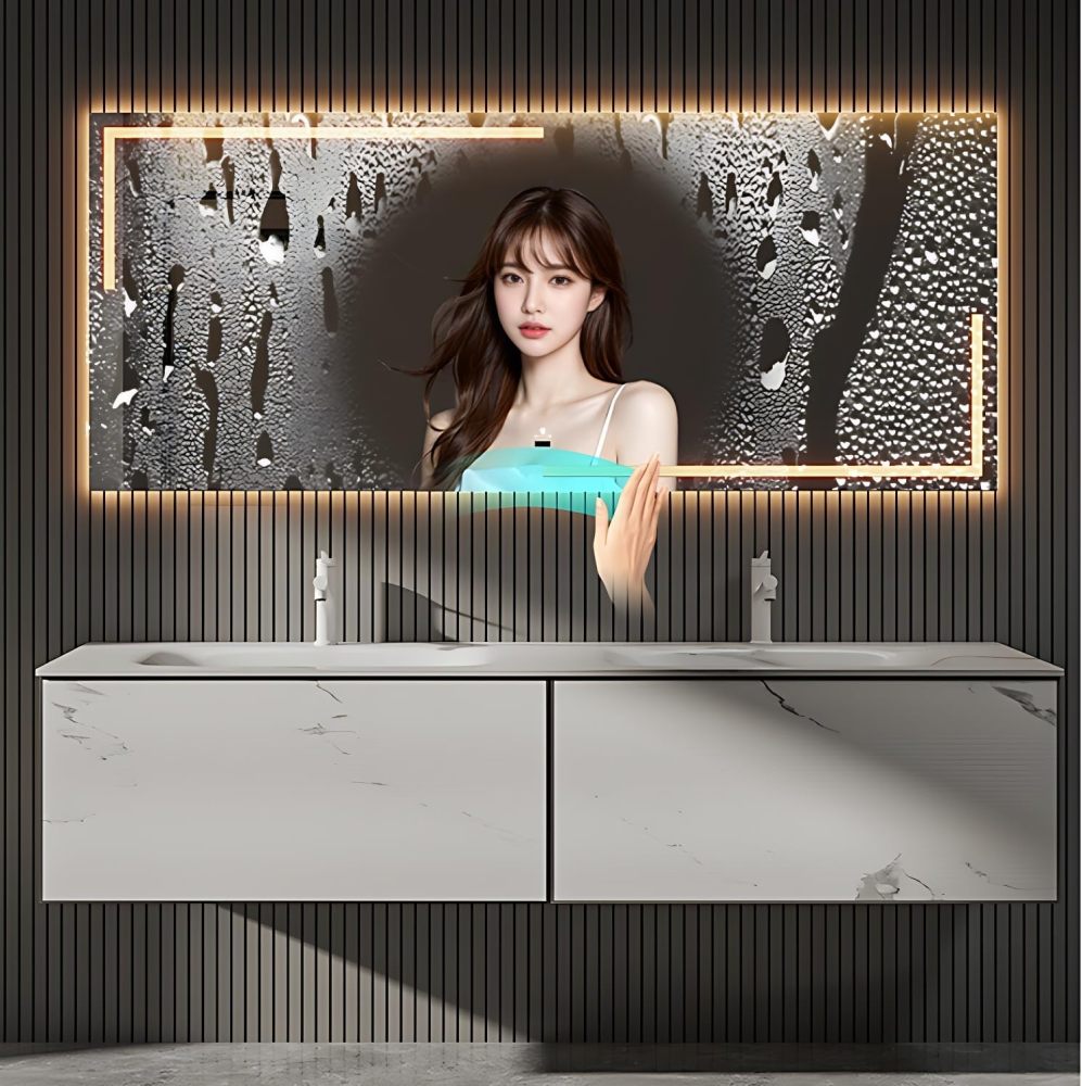 Bathroom Vanity with Sink - Wall Mounted Double Sink Bathroom Vanity Cabine, Modern Floating Vanity & LED Anti-Fog Mirror, Optimized Storage Solutions, Faucet Accessories Included (84")